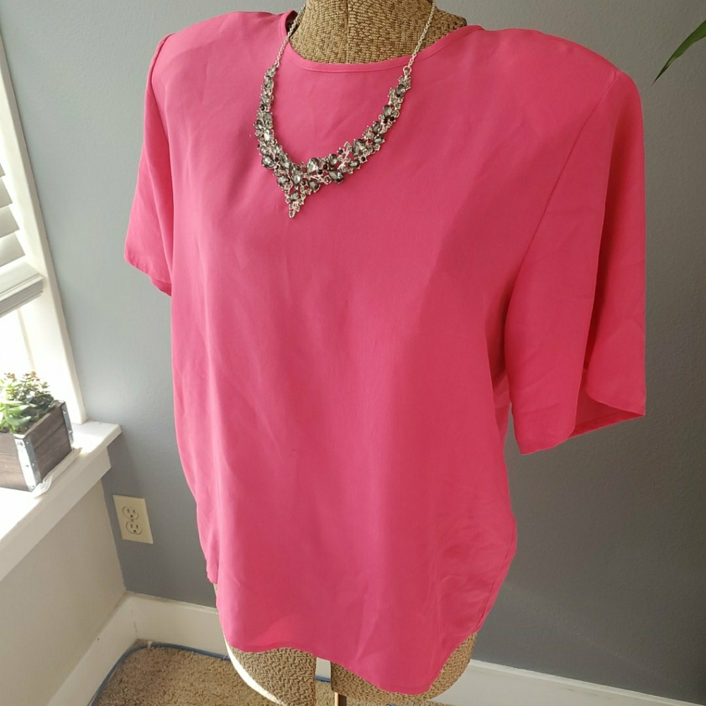 Clio for Nordstrom Pink 100% Silk Blouse Tee